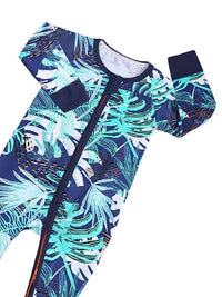 Thumbnail for Turquoise Tropical Baby Zip Sleepsuit with Hand & Feet Cuffs (Various Sizes) - liquidation.store