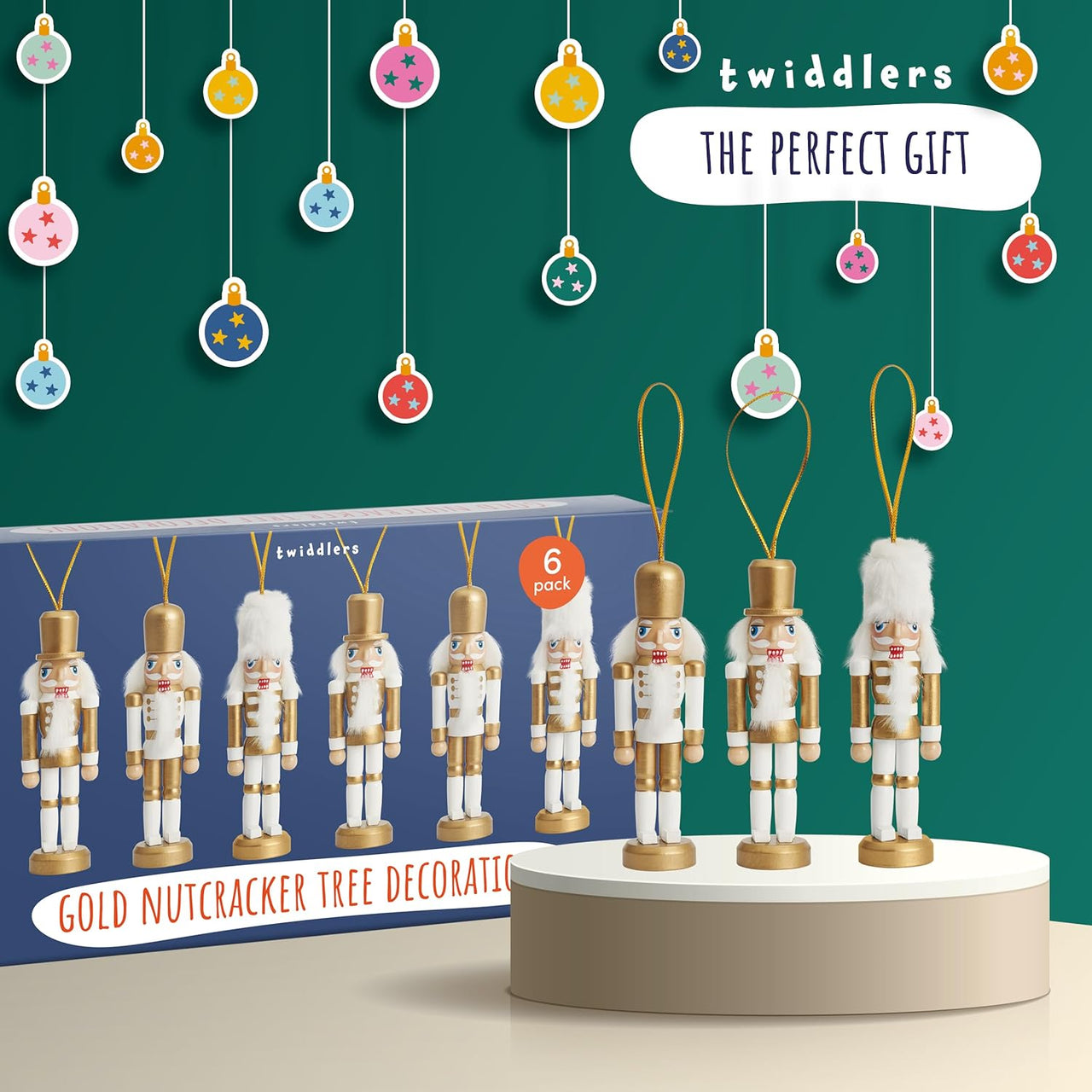 Twiddlers Gold Wooden Nutcracker Tree Decorations Set of 6 - liquidation.store