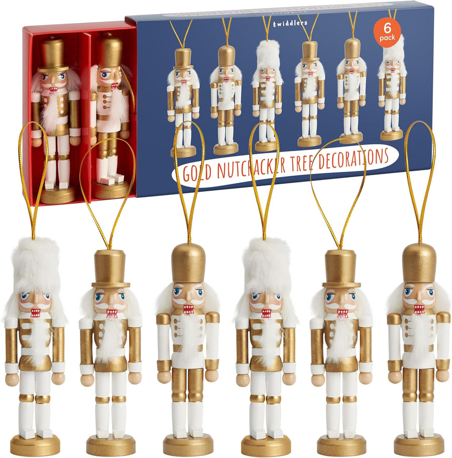 Twiddlers Gold Wooden Nutcracker Tree Decorations Set of 6 - liquidation.store