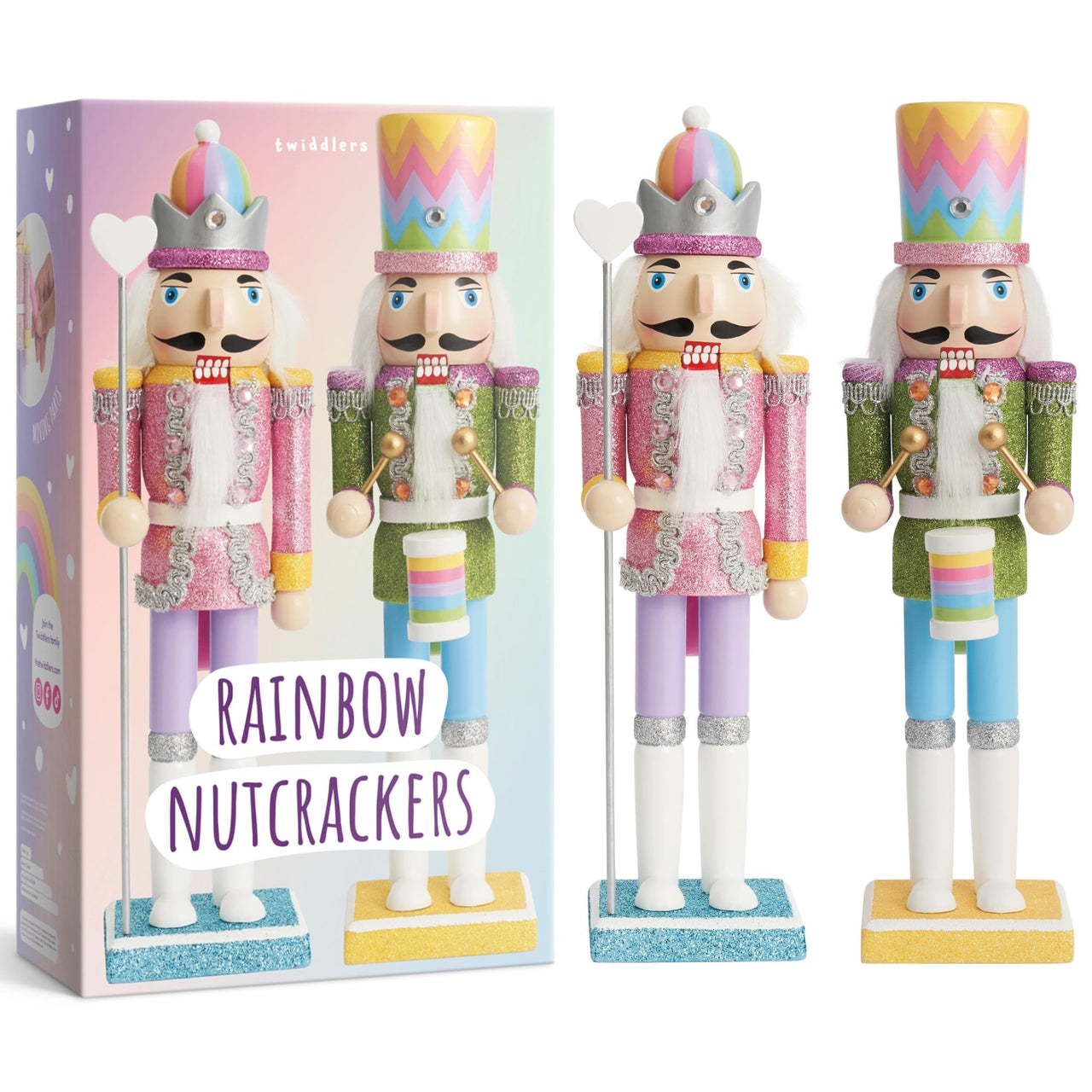 Twiddlers Rainbow Glitter Wood Nutcrackers Set 30cm - liquidation.store