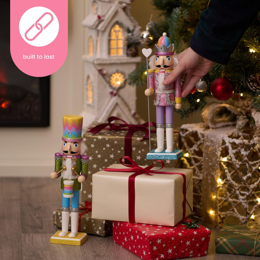 Twiddlers Rainbow Glitter Wood Nutcrackers Set 30cm - liquidation.store