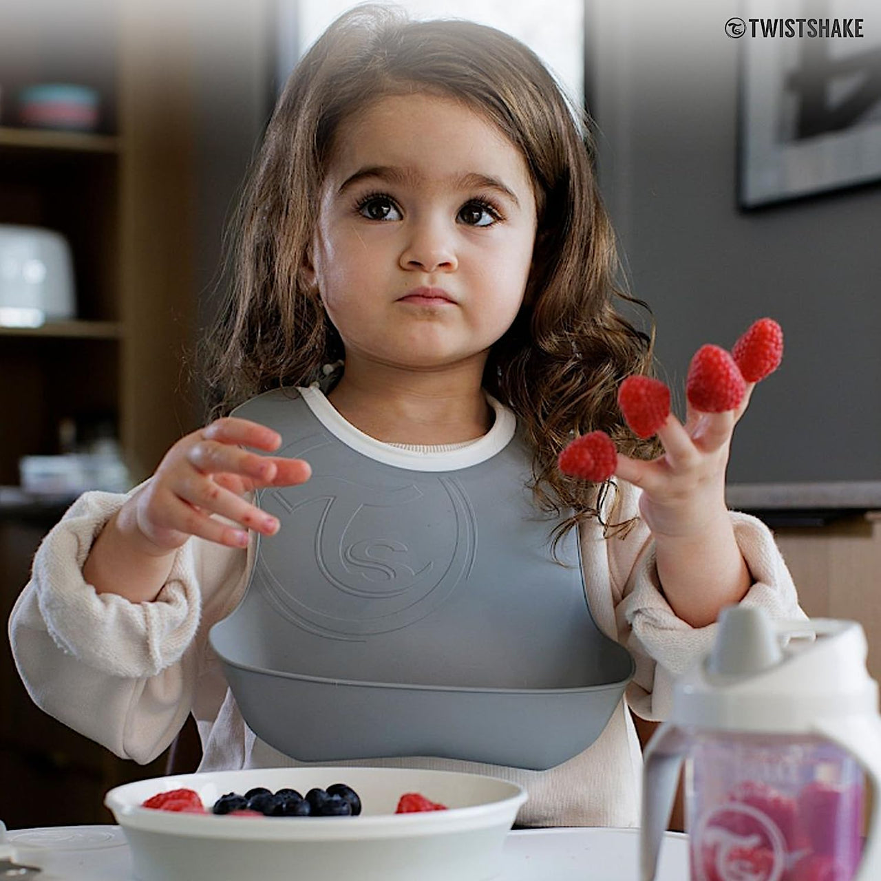 Twistshake 2X Baby Bibs with Crumb Tray - 4M+ (Grey/White) - liquidation.store