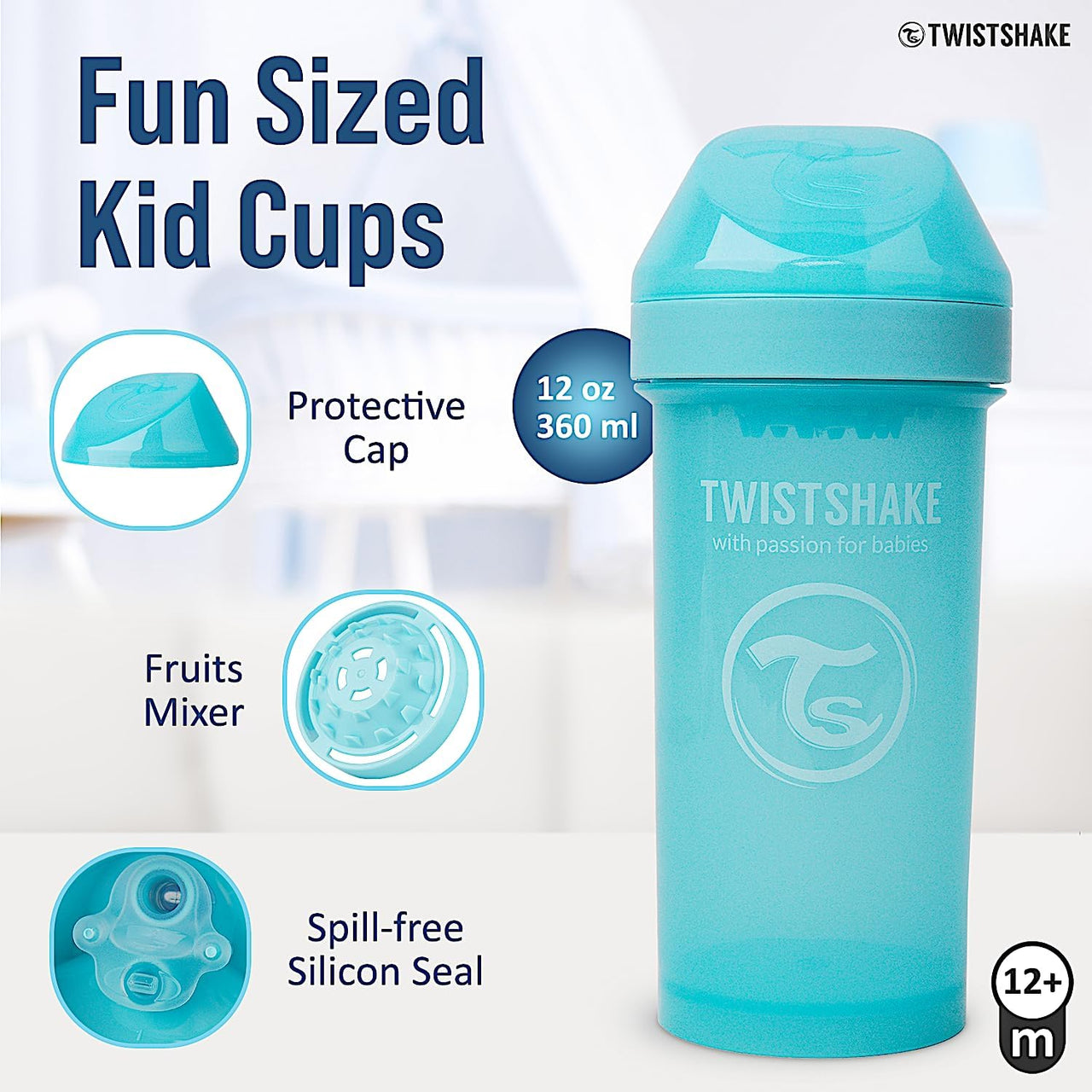 Twistshake Leak Proof Kid Cup with Fruit Mixer - 360ml (Blue) 12M+ - liquidation.store