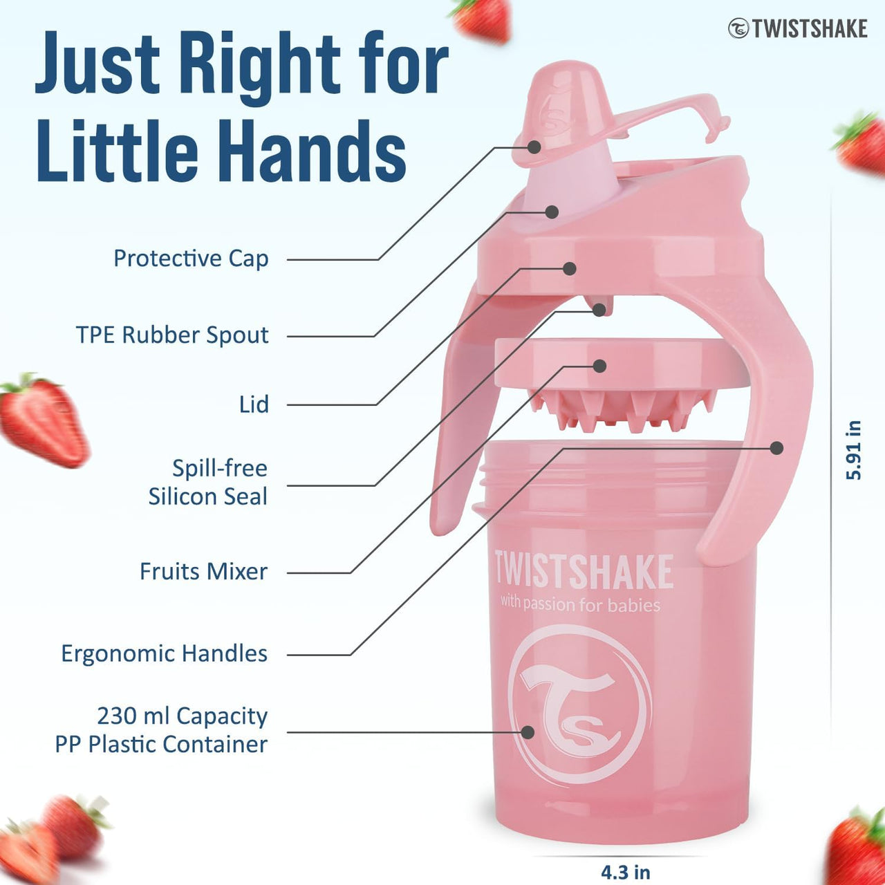 Twistshake Mini Cup Non - Spill with Fruit Mixer - 230ml (Pink) - liquidation.store