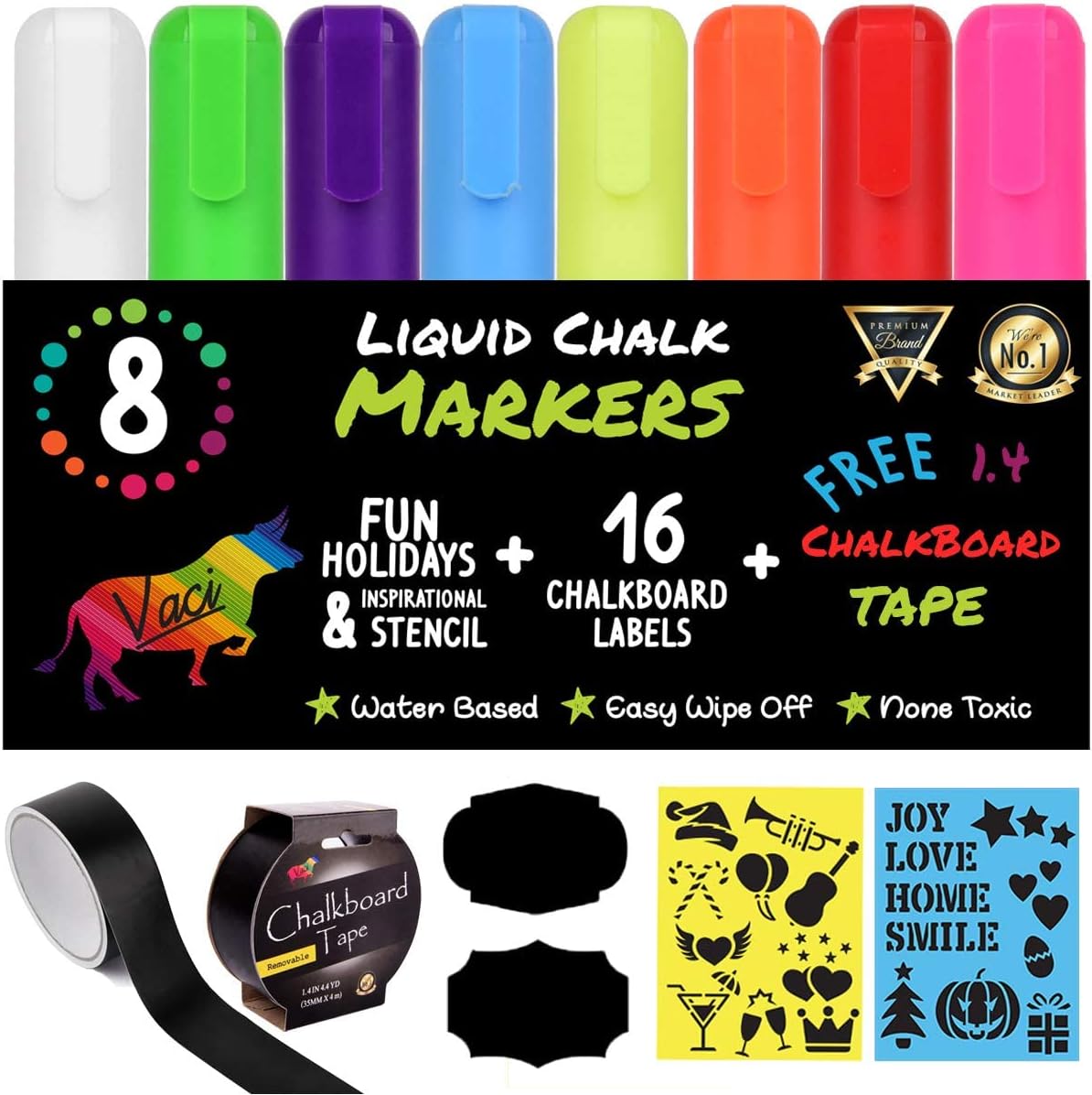 Vaci Chalk Markers Pack of 8 + Chalkboard Tape - liquidation.store