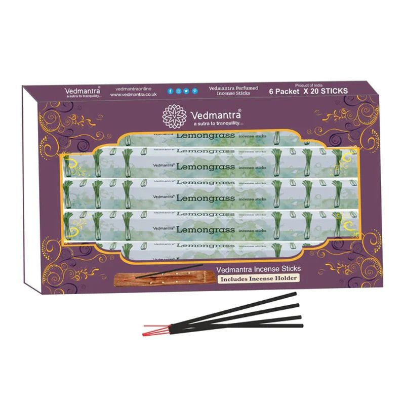 Vedmantra Lemon Grass Incense Sticks (6 Packs of 20) - liquidation.store