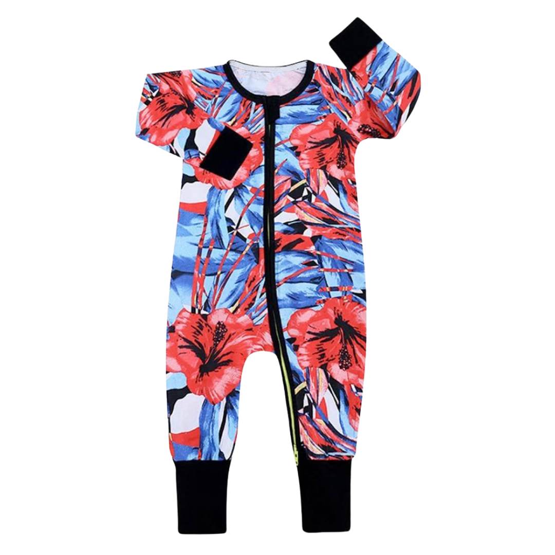 Vibrant Red, White & Blue Baby Zip Sleepsuit with Hand & Feet Cuffs (Various Sizes) - liquidation.store