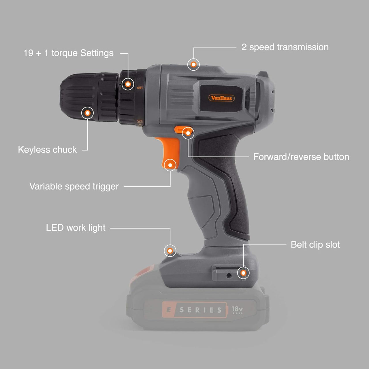 VonHaus Cordless Drill Driver 18V E - Series - liquidation.store