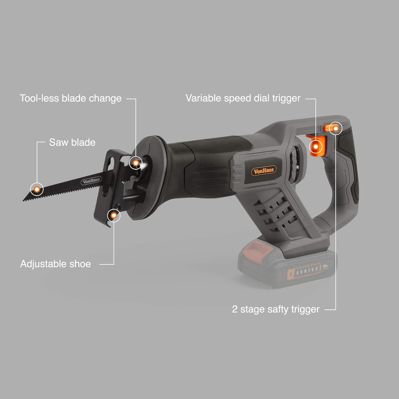 VonHaus E-Series 18V Cordless Reciprocating Saw Tool - liquidation.store