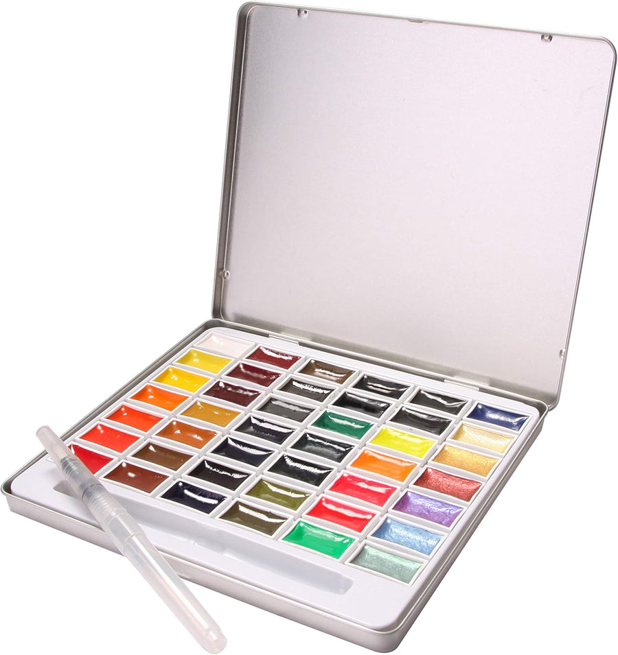 Watercolour Paint Set 42 Pans with Waterbrush – Richly Pigmented Artist Colours - liquidation.store