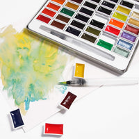 Watercolour Paint Set 42 Pans with Waterbrush – Richly Pigmented Artist Colours - liquidation.store