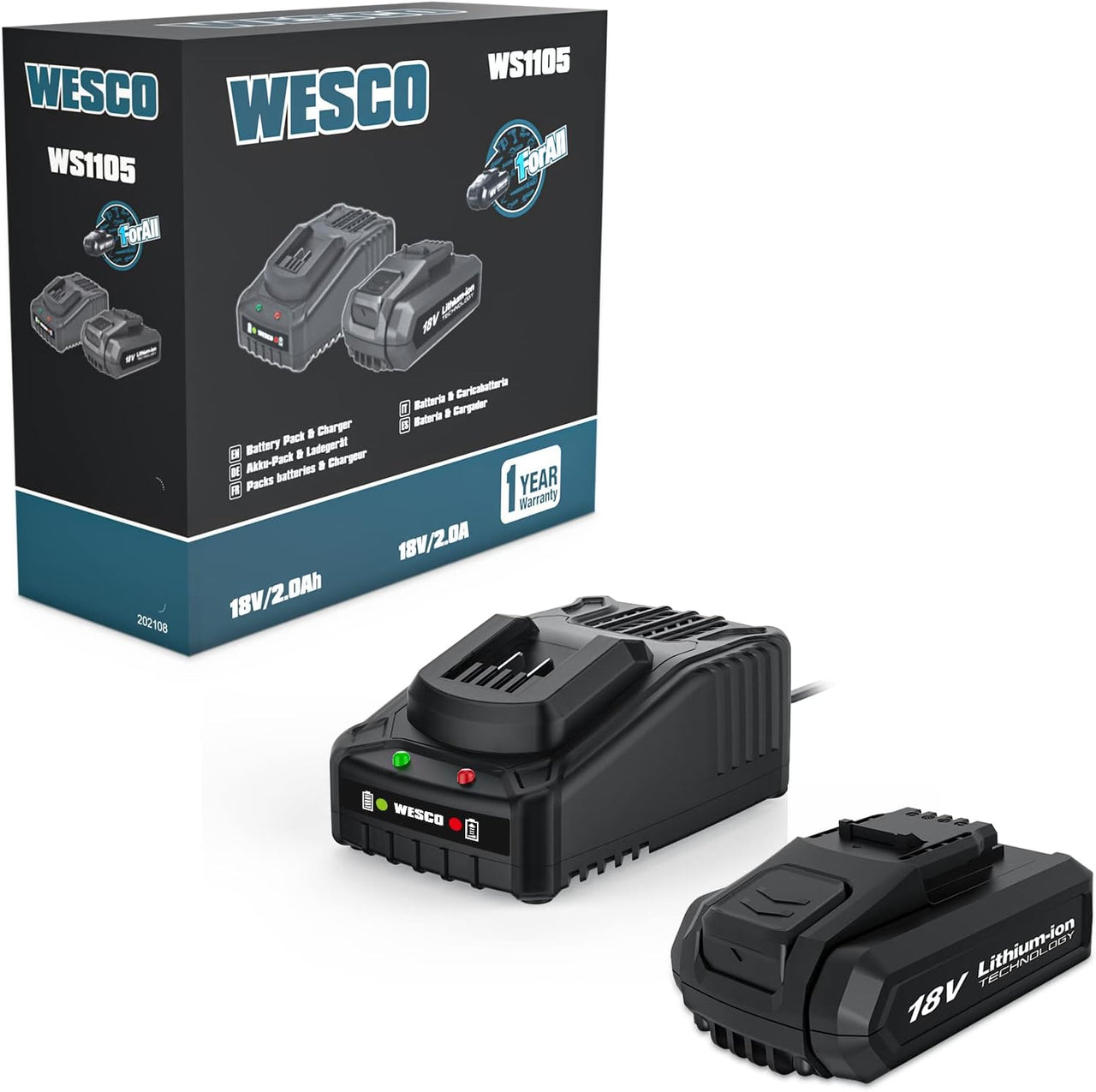 WESCO WS1105 Lithium-Ion Battery and Charger Kit 18V - liquidation.store