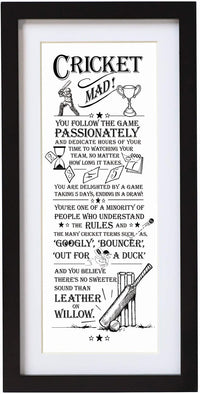 Word Poster-Black Wooden Framed Wall Art Picture - Cricket Mad - liquidation.store