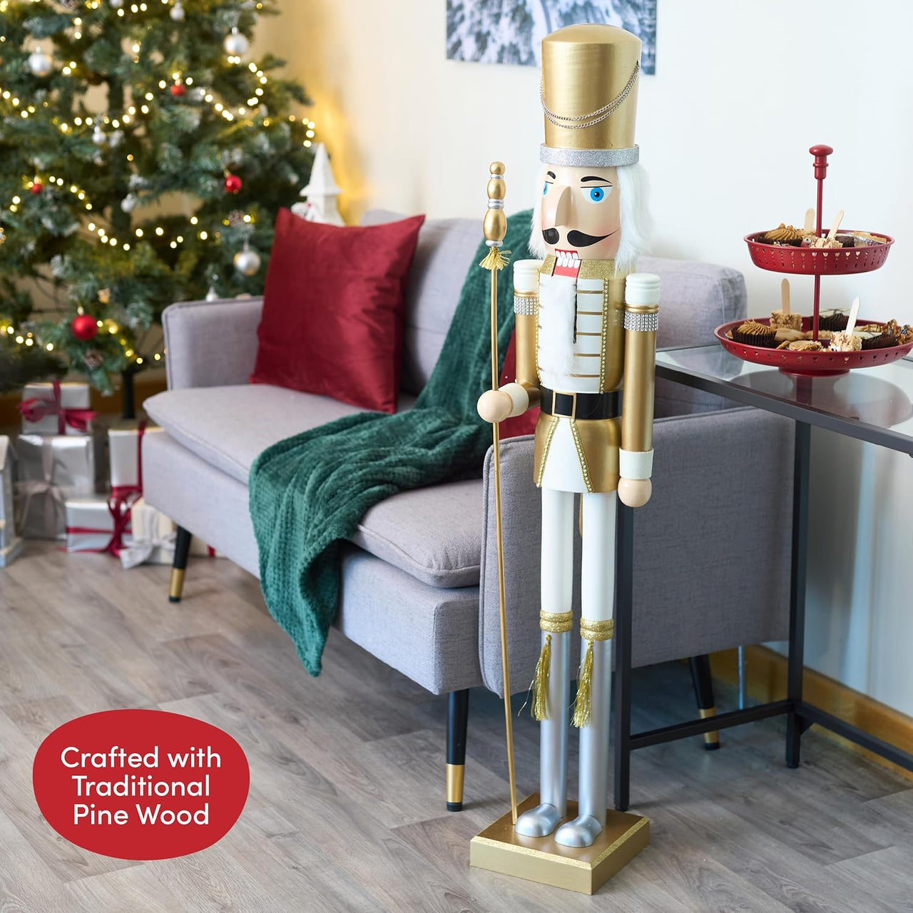 XXL Handmade Giant Wooden Christmas Nutcracker Soldier King, 120cm / 4ft - liquidation.store