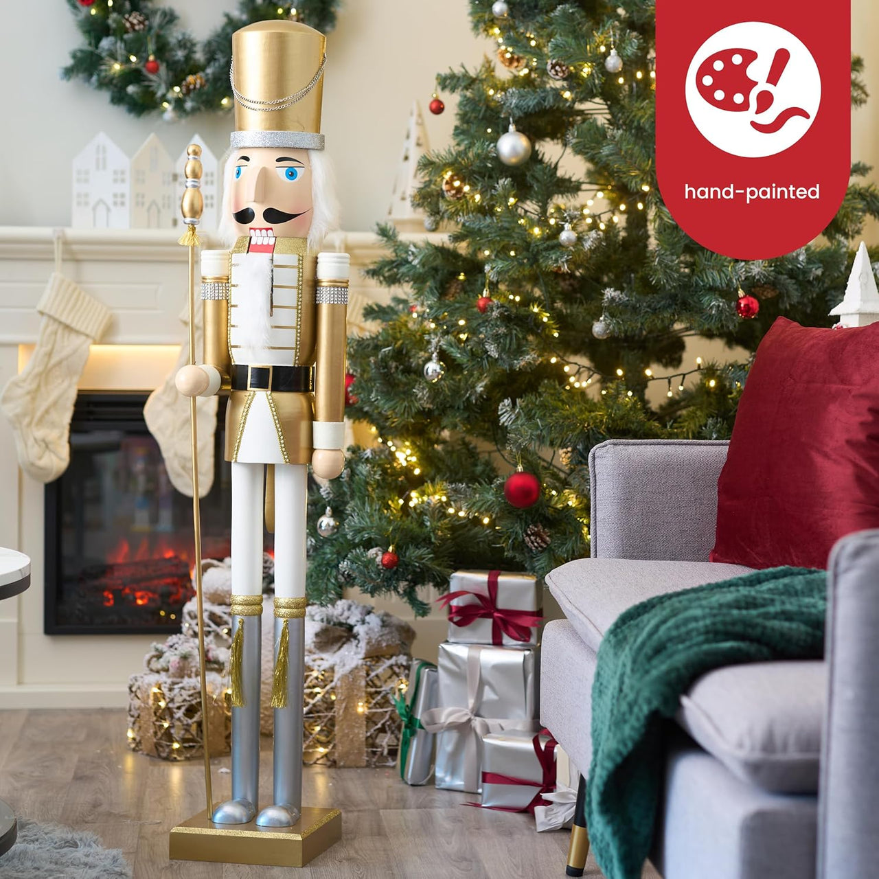 XXL Handmade Giant Wooden Christmas Nutcracker Soldier King, 120cm / 4ft - liquidation.store