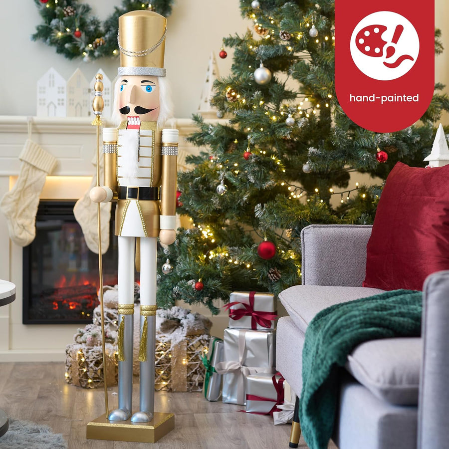 XXL Handmade Giant Wooden Christmas Nutcracker Soldier King, 120cm / 4ft - liquidation.store