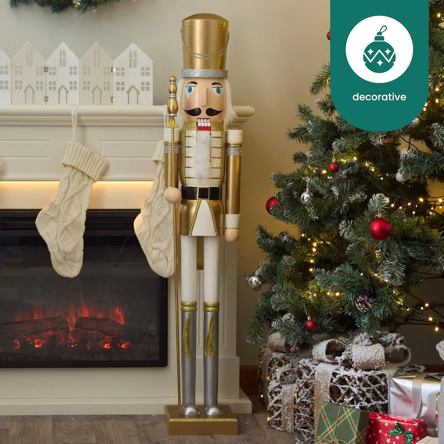XXL Handmade Giant Wooden Christmas Nutcracker Soldier King, 120cm / 4ft - liquidation.store