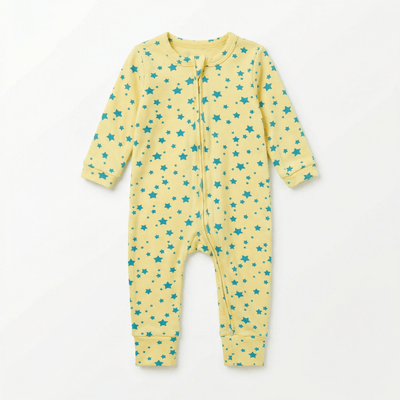Yellow Stars Baby Zip Sleepsuit - 9 - 12M - liquidation.store