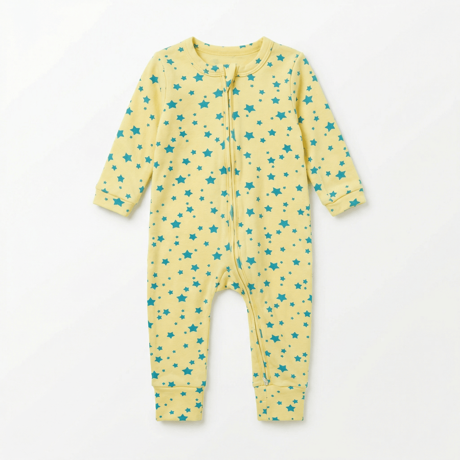 Yellow Stars Baby Zip Sleepsuit - 9 - 12M - liquidation.store