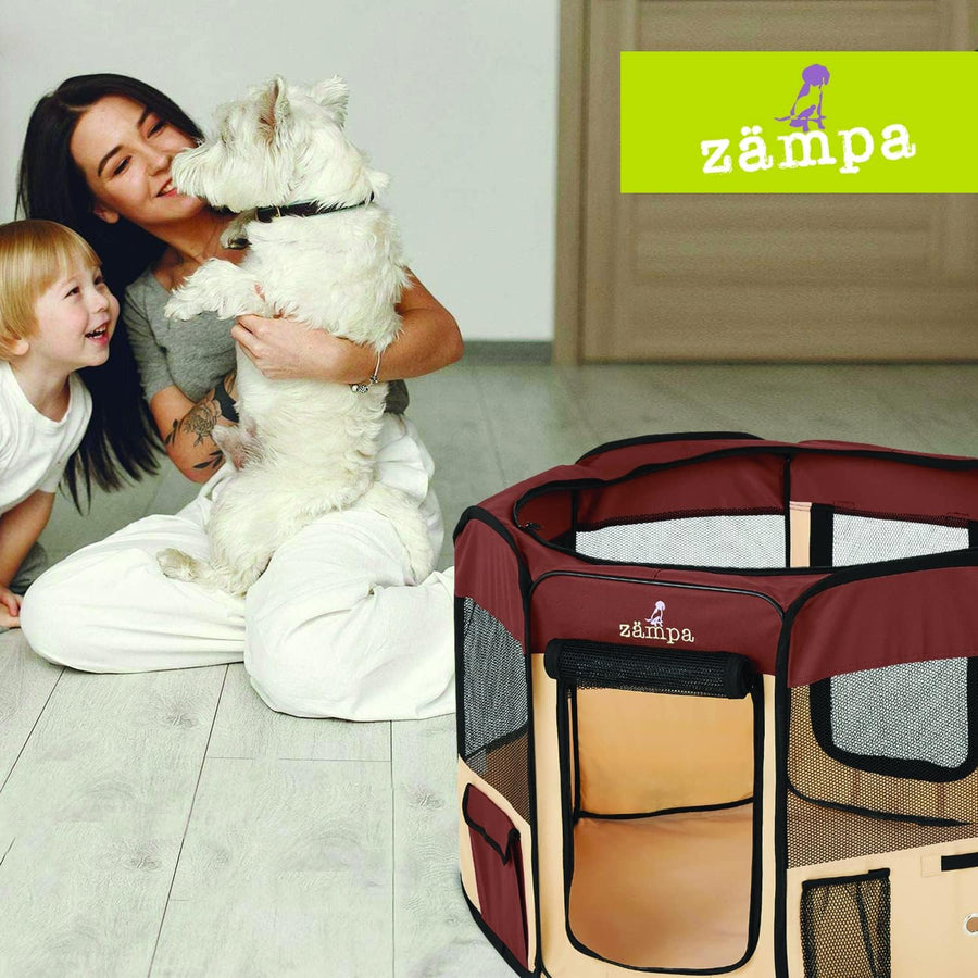Zampa Pet Pop Up Dog Playpen Inside or Outdoor - Brown (XS) - liquidation.store