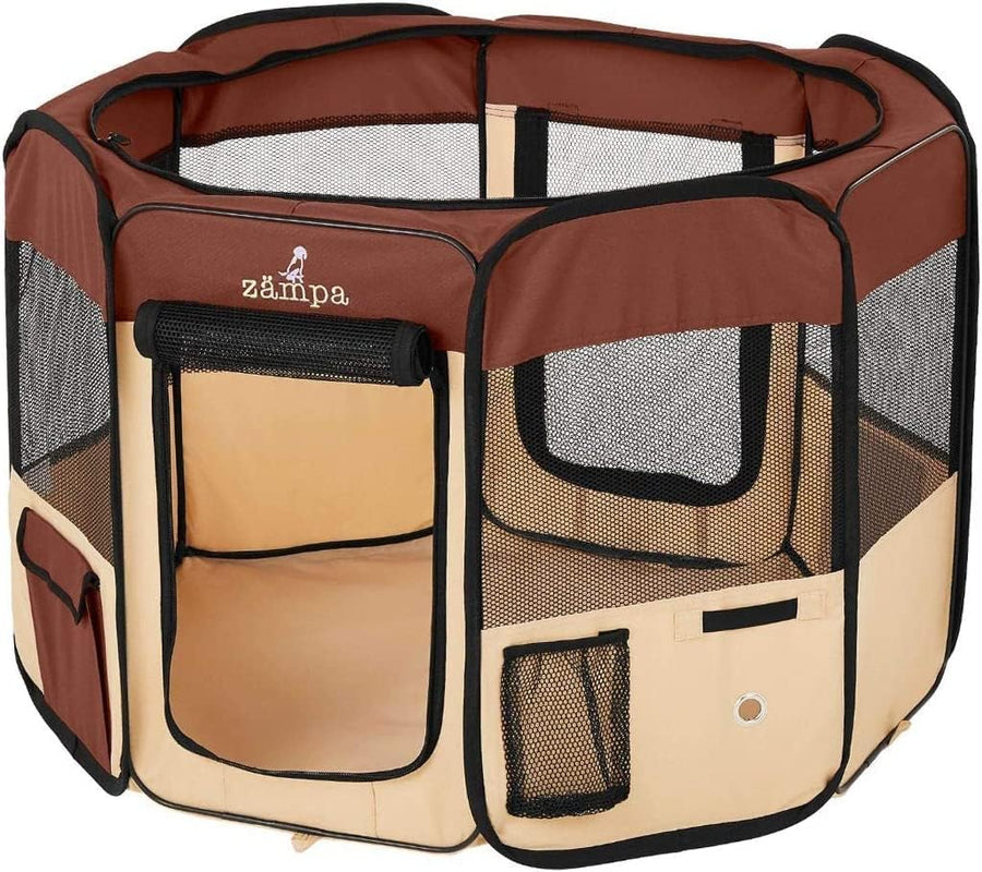 Zampa Pet Pop Up Dog Playpen Inside or Outdoor - Brown (XS) - liquidation.store