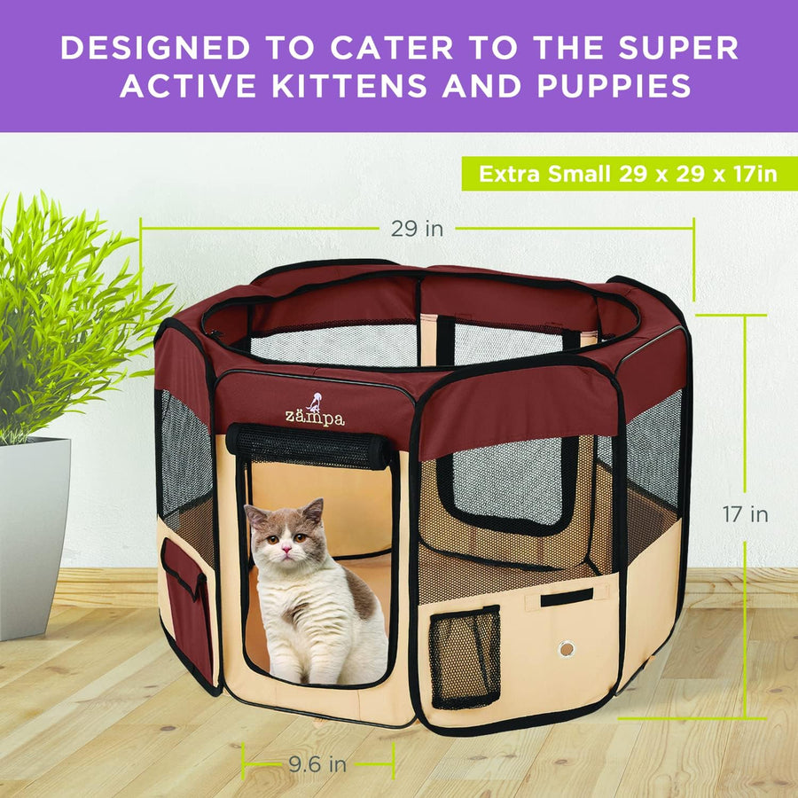 Zampa Pet Pop Up Dog Playpen Inside or Outdoor - Brown (XS) - liquidation.store