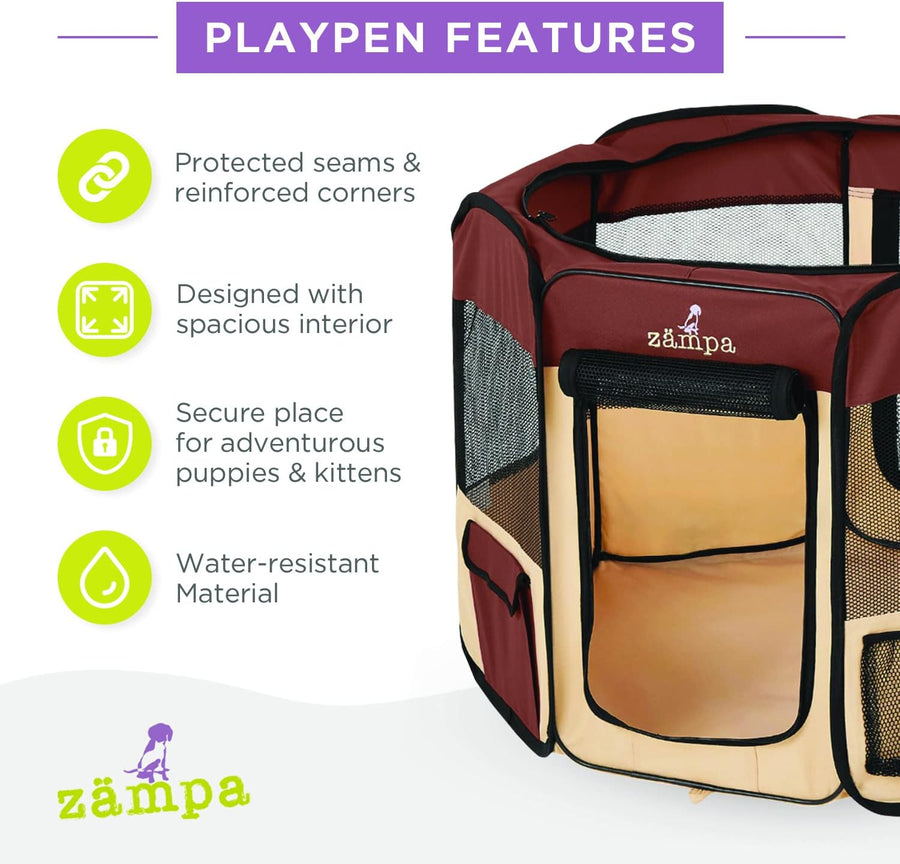 Zampa Pet Pop Up Dog Playpen Inside or Outdoor - Brown (XS) - liquidation.store
