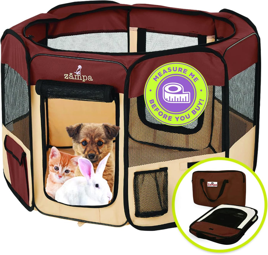 Zampa Pet Pop Up Dog Playpen Inside or Outdoor - Brown (XS) - liquidation.store