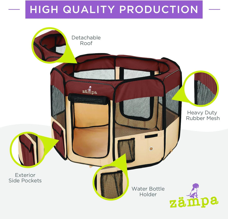 Zampa Pet Pop Up Dog Playpen Inside or Outdoor - Brown (XS) - liquidation.store