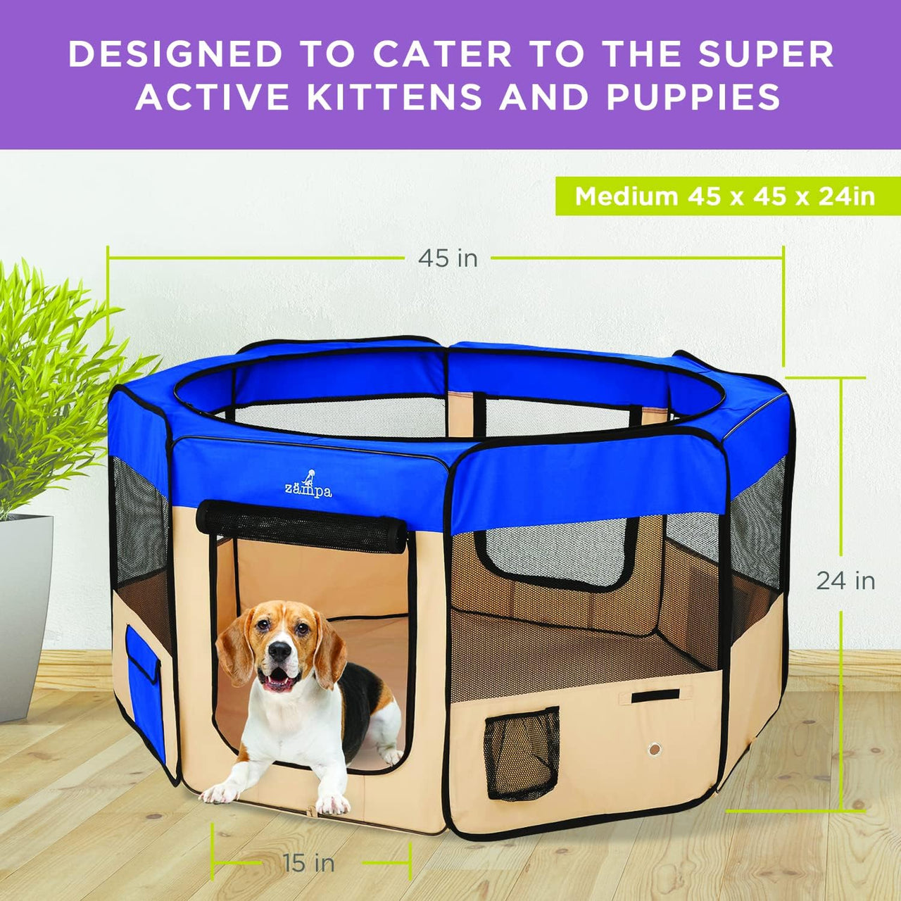 Zampa Popup Pet Playpen (Blue - Medium) - liquidation.store