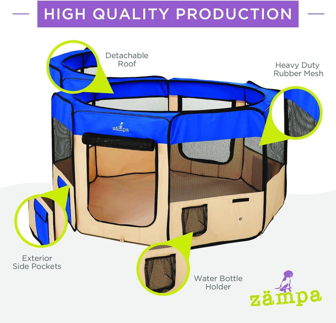 Zampa Popup Pet Playpen (Blue - Medium) - liquidation.store