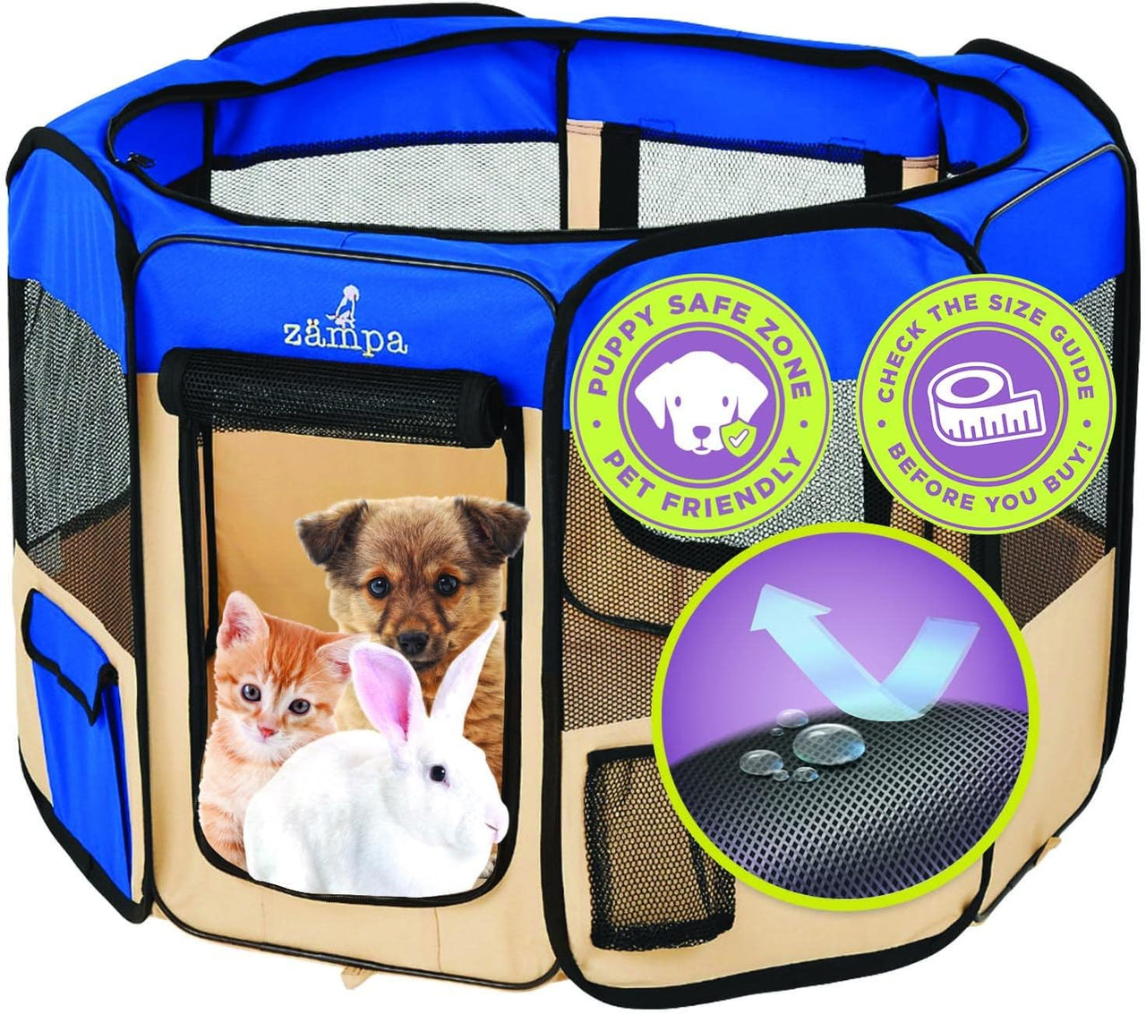 Zampa Popup Pet Playpen - Blue (SML) - liquidation.store