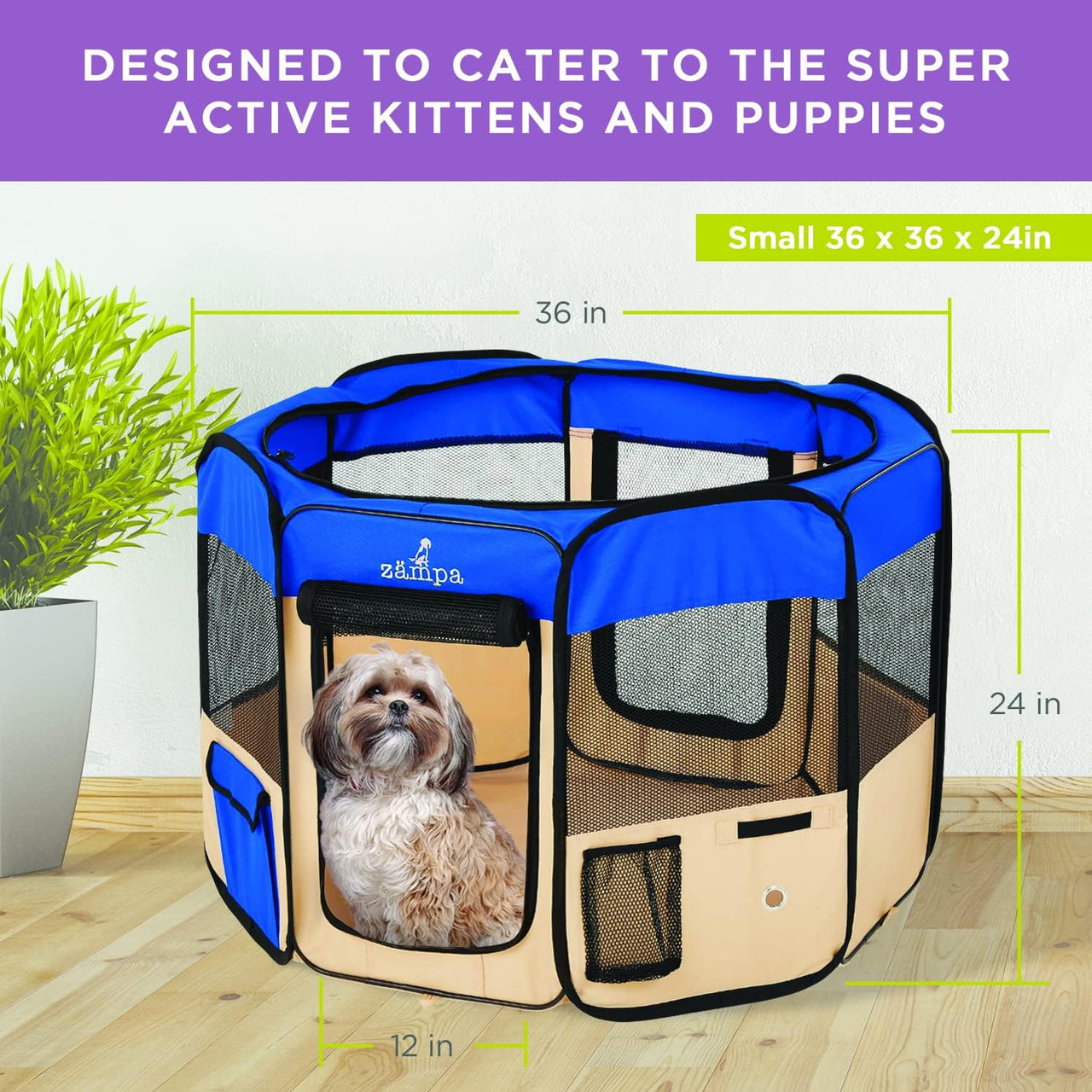 Zampa Popup Pet Playpen - Blue (SML) - liquidation.store