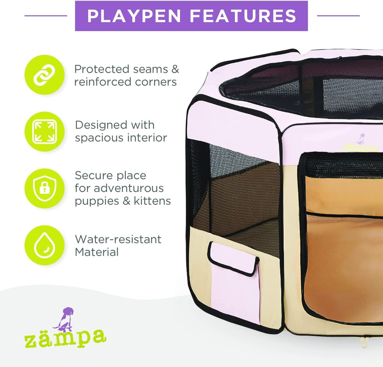 Zampa Popup Pet PlayPen (Light Pink - Large) - liquidation.store