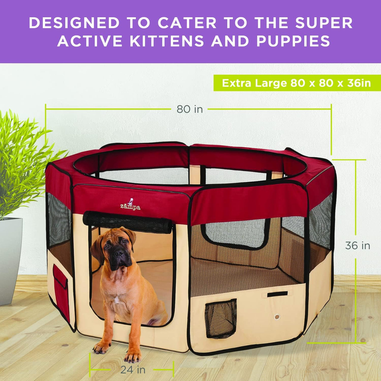 Zampa Popup Pet Playpen (Red XL) - liquidation.store