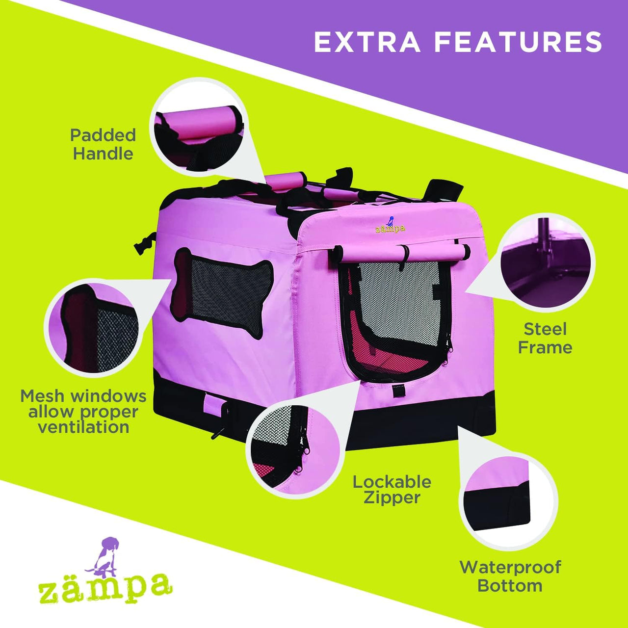 Zampa Portable Pet Crate - Pink (XXXL) - liquidation.store